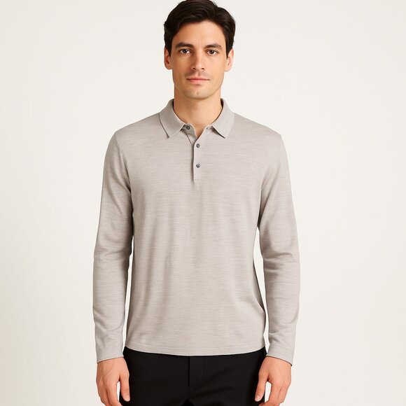 NAADAM Cement Gray Wool Ultralight Long Sleeve Polo Shirt Casual Size M Medium - Picture 1 of 9